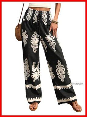 Boho Wide Leg Palazzo Pants High Waist Floral Print Rayon Spandex